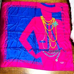 Chanel Pink and Blue Silk Scarf
